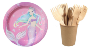 Mermaid theme plates forks cake